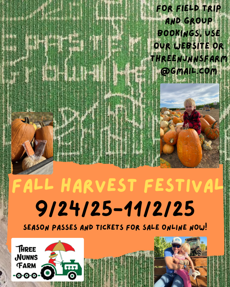 Fall-Harvest-Festival (1) Fall Harvest Festival ad with pumpkins and family pictures, dates 9/24/25-11/2/25.